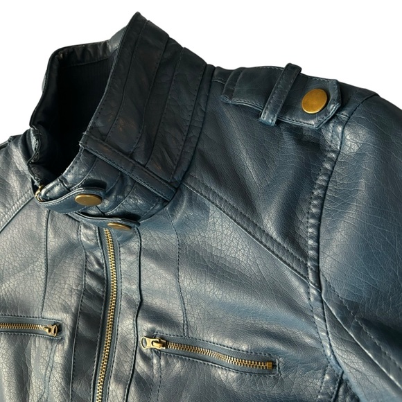 Moto Style Blue Faux Leather Jacket, Lined, Small Excellent Condition - Picture 12 of 15